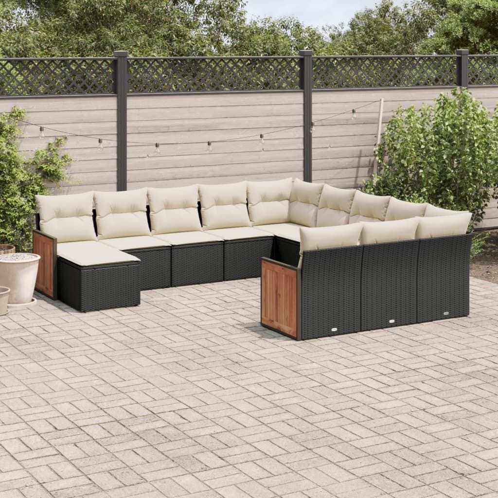 12-tlg. Garten-Sofagarnitur mit Kissen Schwarz Poly Rattan 3228261