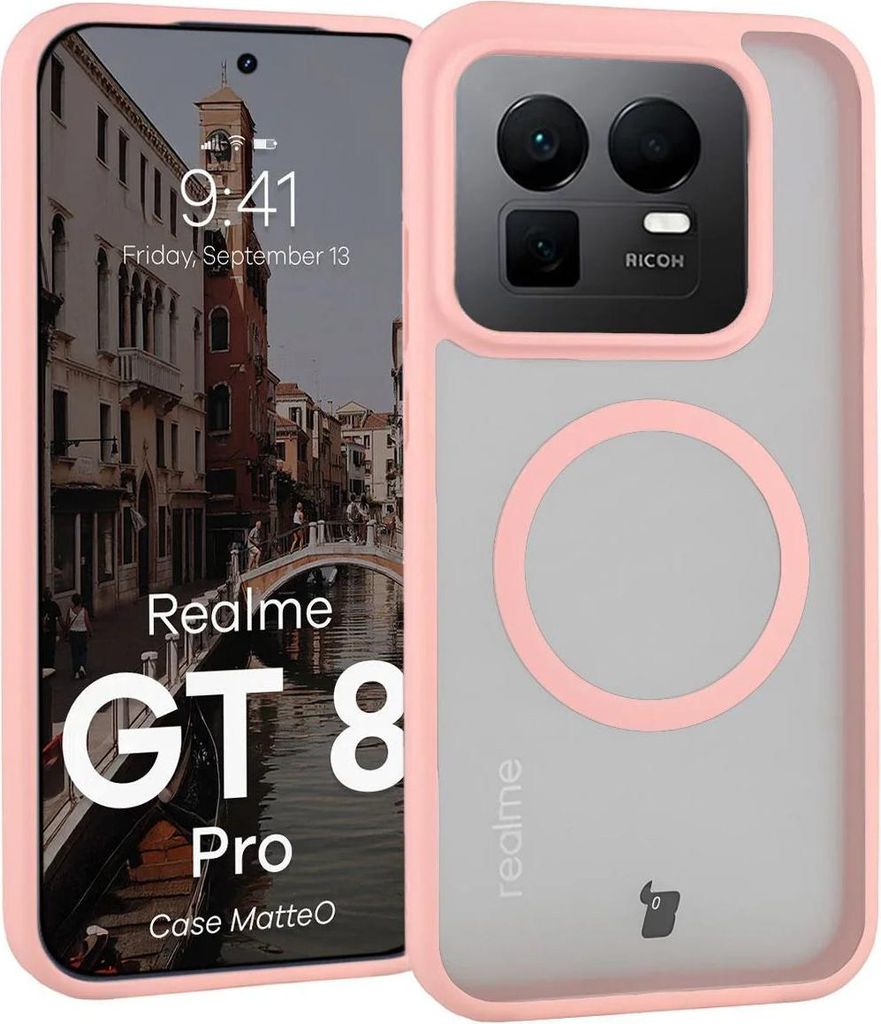 Handyhülle mit Magnetring für Realme GT 8 Pro, Bizon Case MatteO, Getönt-Hellrosa