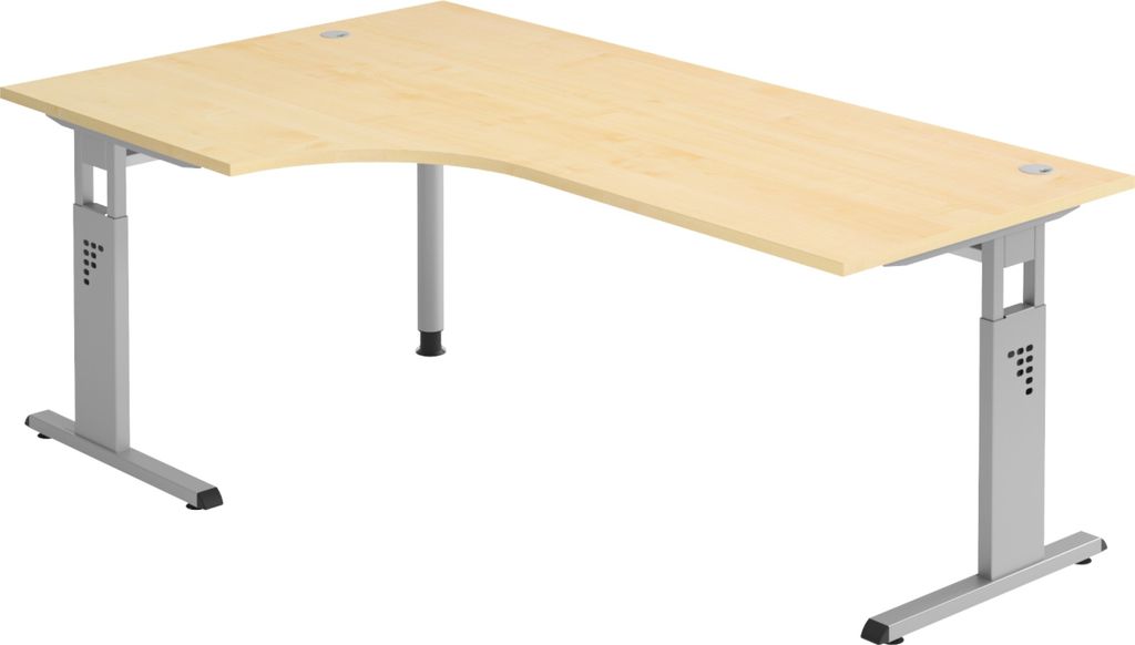 bümö Schreibtisch Serie-O - Nachbildung Ahorn, Gestell: Silber, Größe: Eckschreibtisch 200 x 120 cm