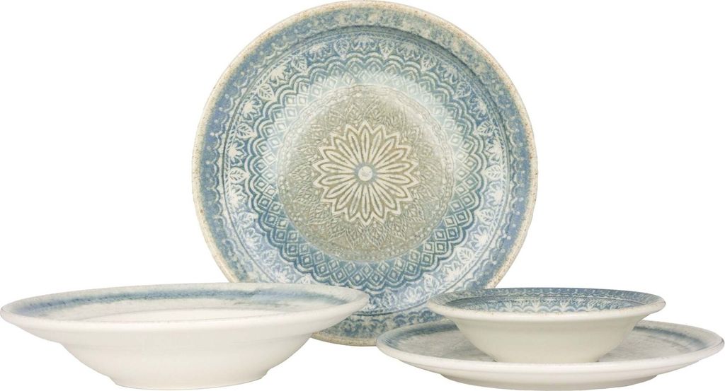 Bonna Geschirrset (Large) - Rivus Ethnic/Line mix - 24 teilig - 6 Personen - Porzellan