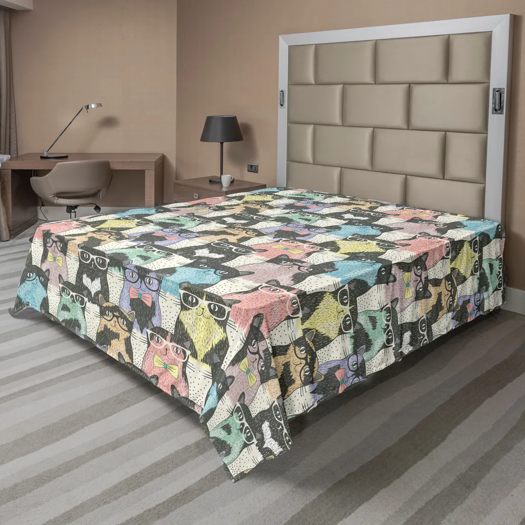 Drap plat anti-plis et facile d'entretien motif chats colorés 205cm