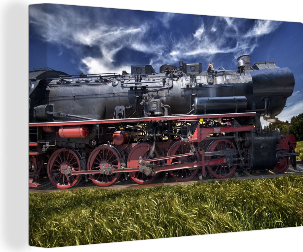 OneMillionCanvasses - Leinwandbilder - 150x100 cm, Dampflokomotive auf einem Feld, Wandbilder Kunstdruck Wanddekoration