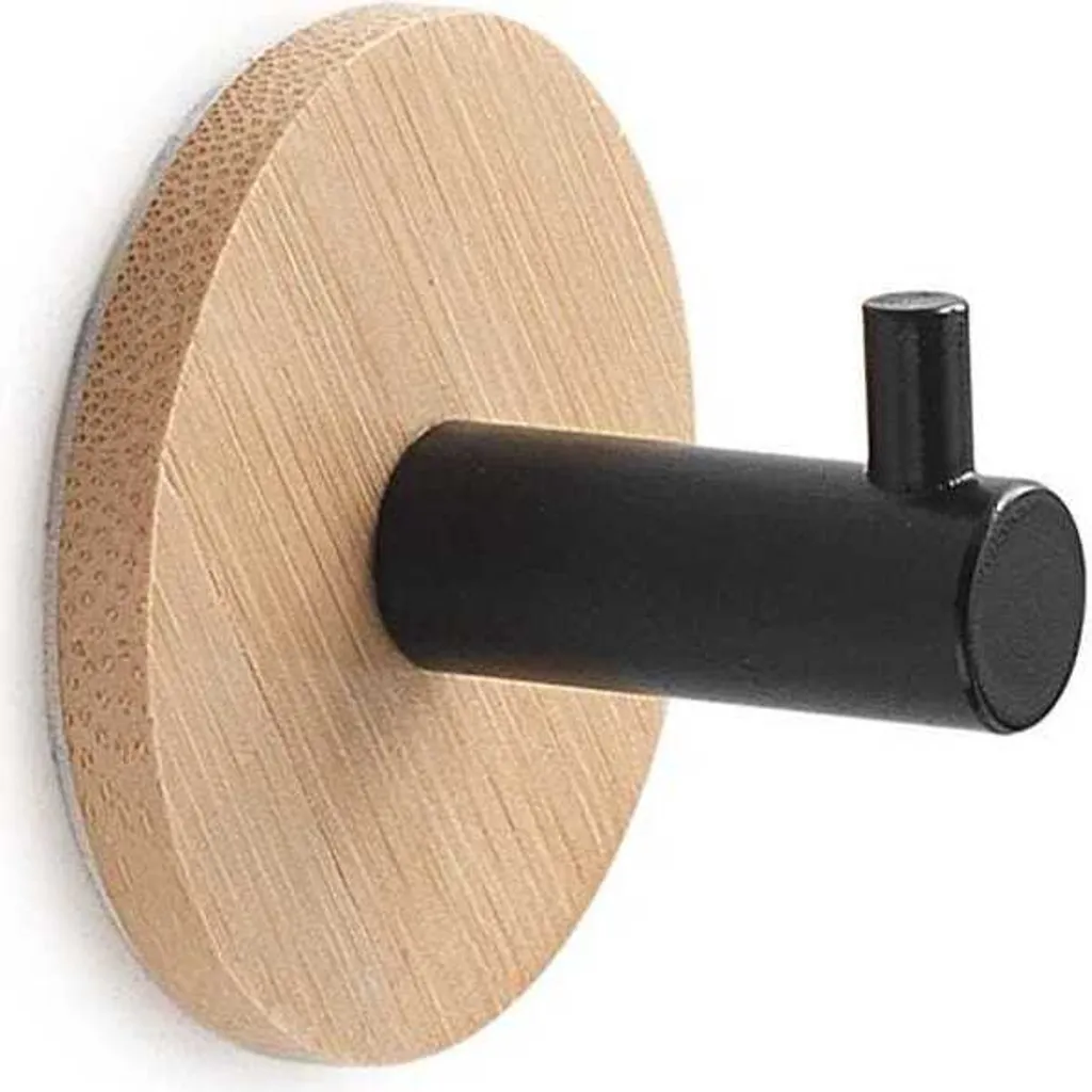 Gancio Parete Bambù e Metallo Nero | Appendino Design Minimalista