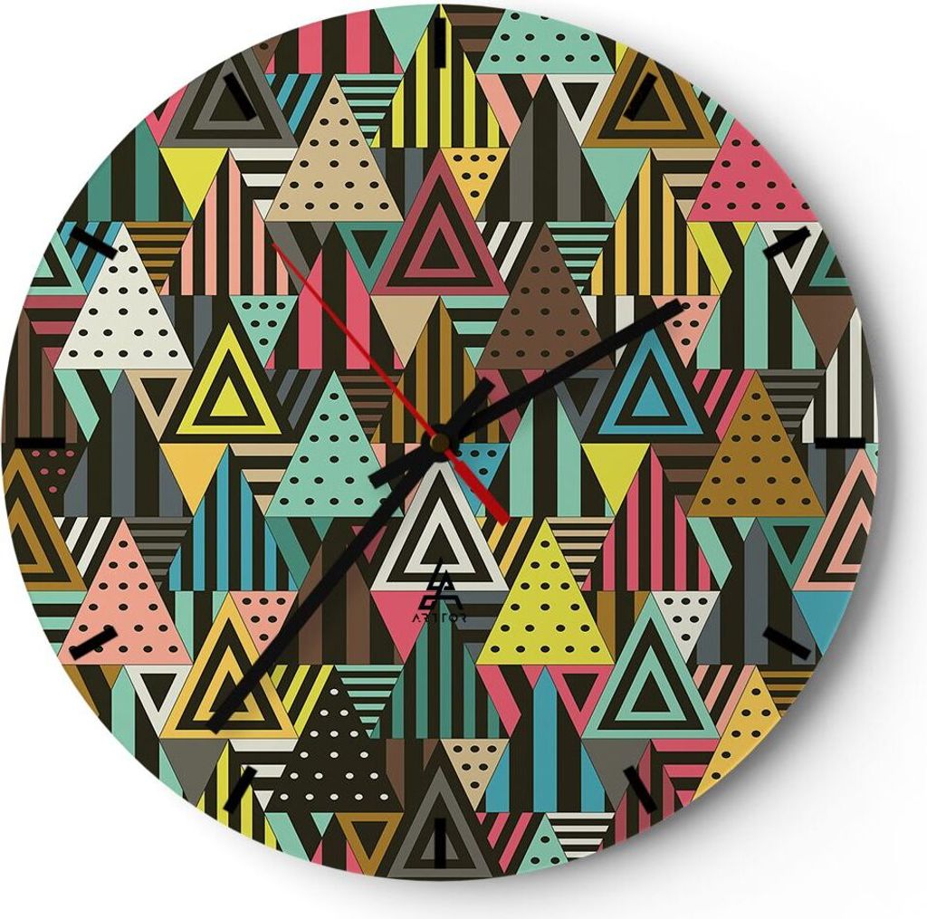 Wanduhr - Rund - Glasuhr - Abstraktion modern - 30x30cm - Schleichendes Uhrwerk - Lautlos - zum Aufhängen bereit - Dekoration Modern - Wanddekorat...