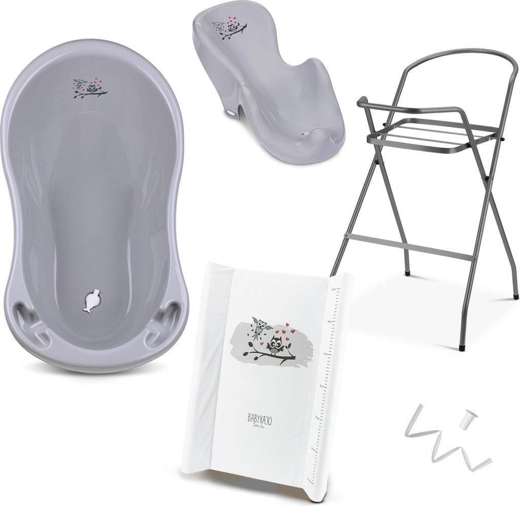 Babybadewanne mit Ständer 5 Set Rheinland - Babybadewanne + Baby Badewannensitz + Wickelauflage + Gestell + Abfluss