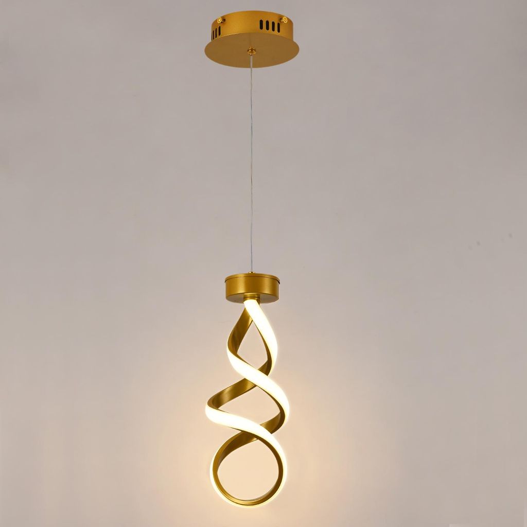 Pendelleuchte LED Spirale Hängelampe für Schlafzimmer, 24W 3000K Warmweiß, 150cm Höhenverstellbare Gold Hängeleuchte für Esstisch