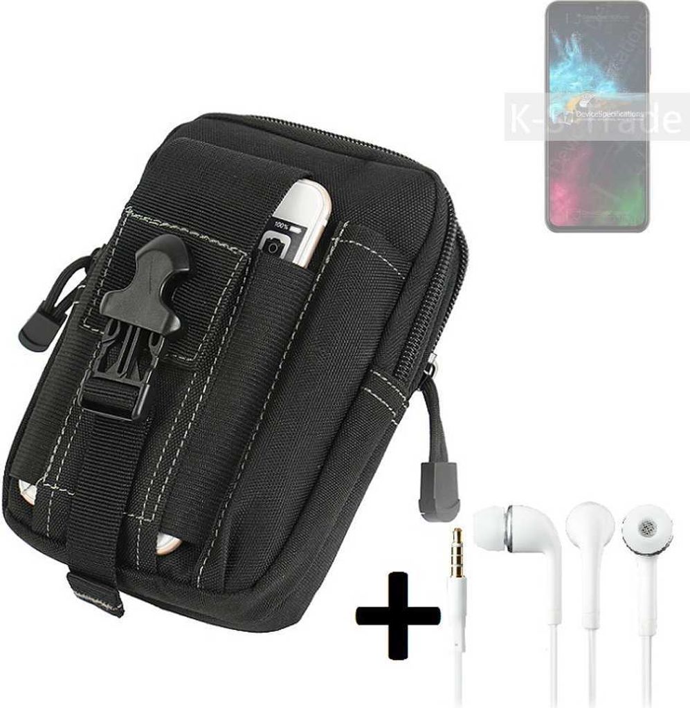K-S-Trade Gürteltache + Kopfhörer kompatibel mit Ulefone Note 12 Gürtel Tasche Holster Schutz Hülle Handy Hülle schwarz inkl. Extrafächer