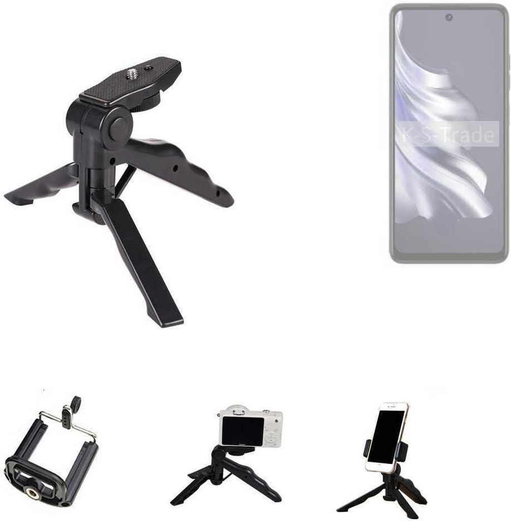 K-S-Trade Stativ Tisch-Ständer Dreibein Handy-Stativ Ständer kompatibel mit Tecno Spark 20 Pro Mini-Stativ Smartphone Tripod Handy-Stativ aus