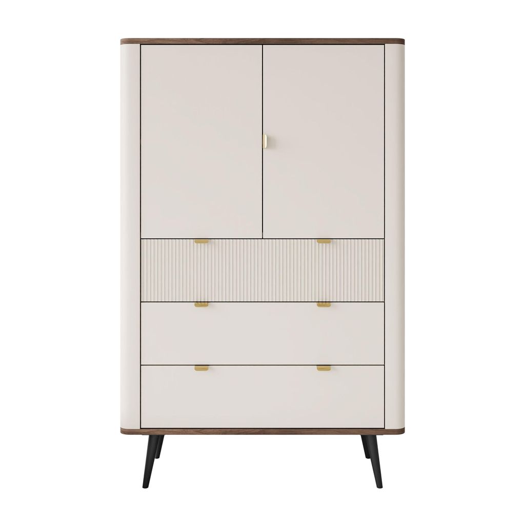 Kommode mit Schubladen AUTUMN 2D3S mit geriffelter Front, Kaschmir / Nussbaum