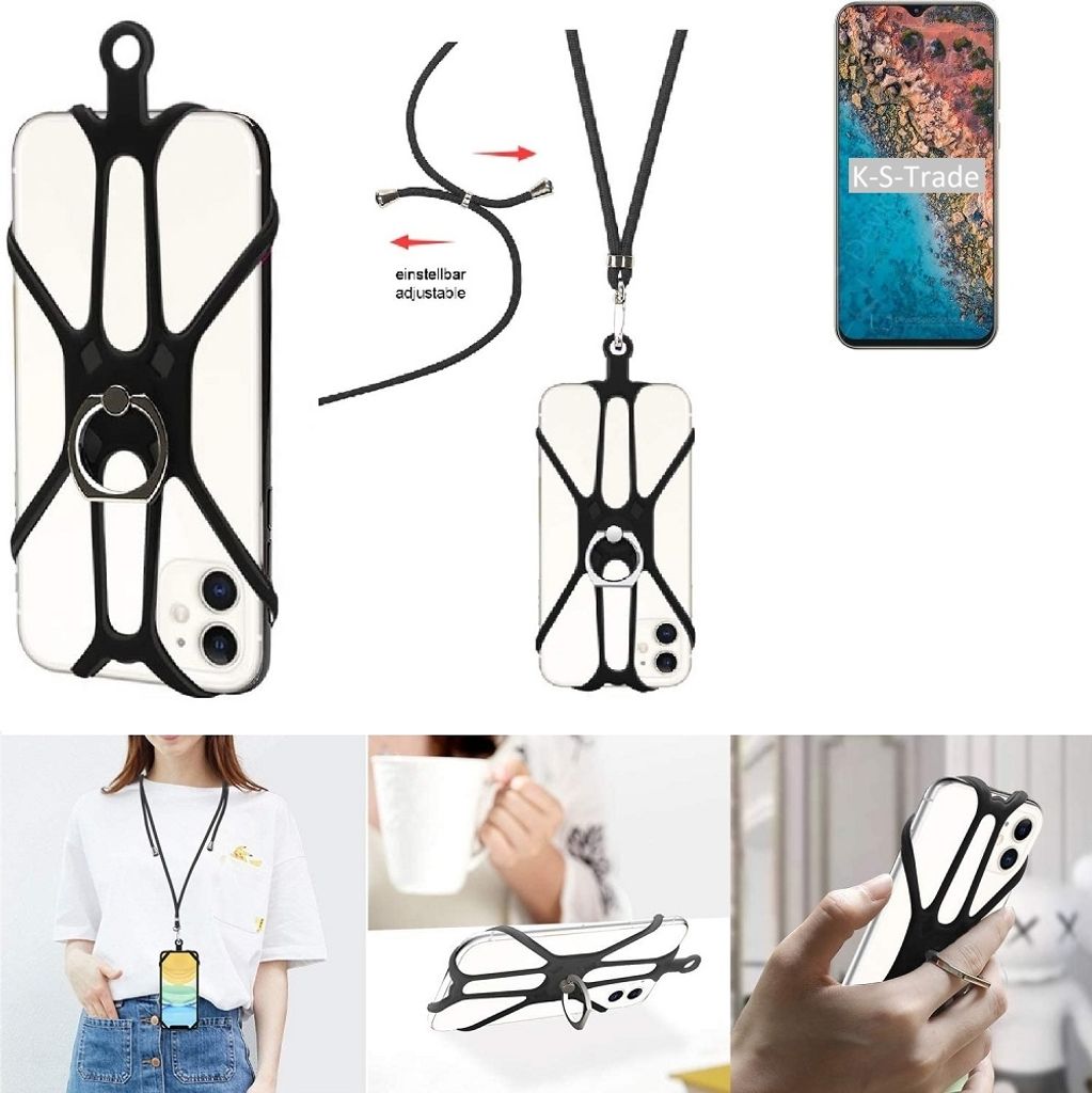K-S-Trade 3in1 Handykette Handyband Handykordel Halsband Smartphone-Ring Handy-Ring kompatibel mit Cubot X20 Pro Fingerhalterung Handyring