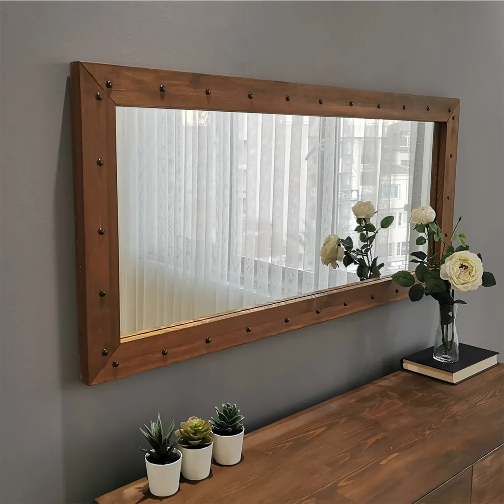 Grand miroir décoratif vertical rectangulaire bois noyer 50x110cm Skye - 3
