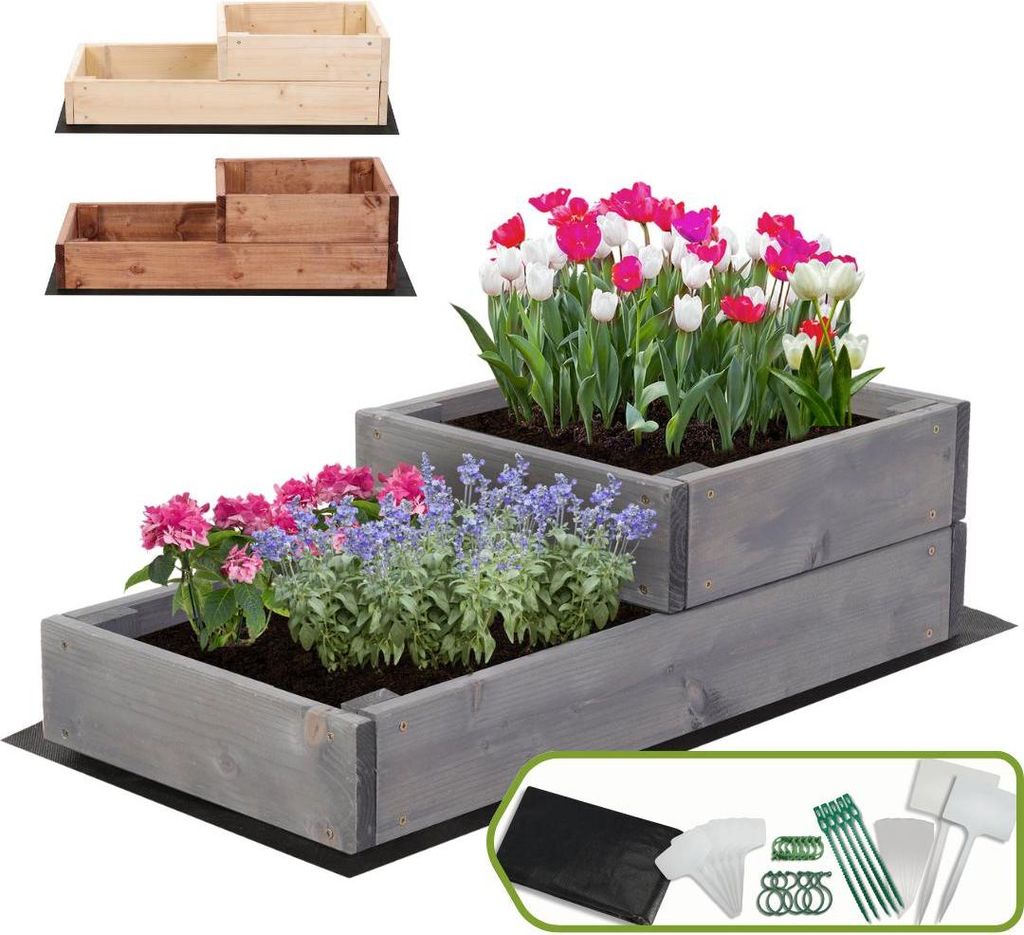 MODO24 Hochbeet Holz, Pflanzkasten, Massivholz, Kiefer, Kräuterbeet, Blumenkasten, Garten, Terrasse, 18x30x63 cm, Grau, ZP07