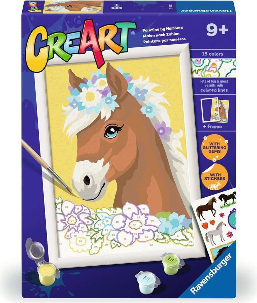 Ravensburger Malen nach Zahlen Pferd mit Blumen - CreArt Set für Kinder