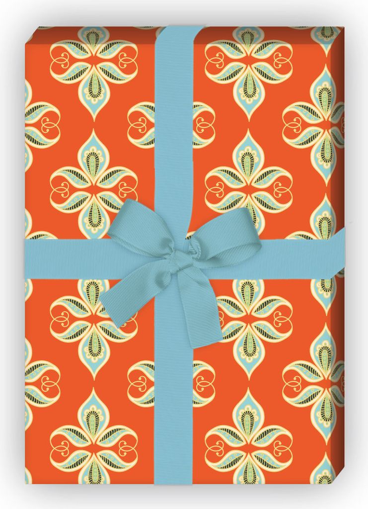 Paisley Geschenkpapier mit Lilien Ornament, orange zum Produktbild 