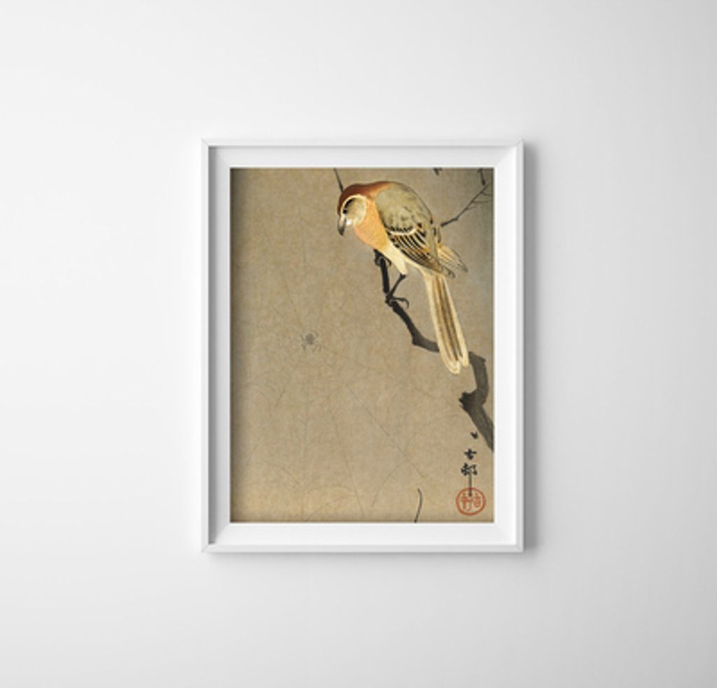 Vintage-Poster Vogel und Spinne auf einem Ast von Ohara Koson