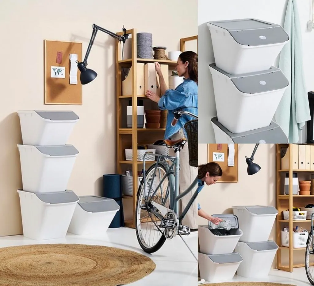 Conteneur de tri Stack-it L 51L en plastique résistant gris avec capot - 8
