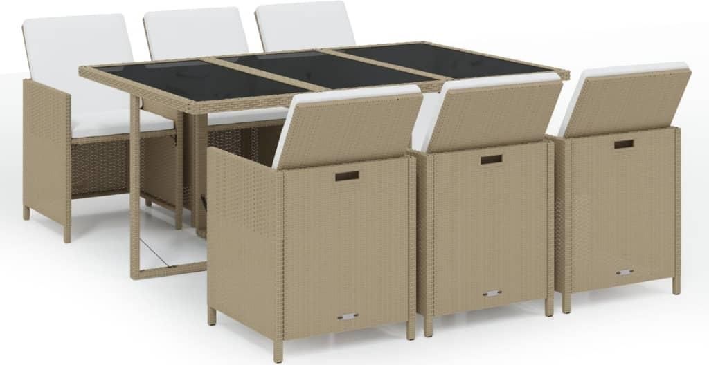 vidaXL 7-tlg. Garten-Essgruppe mit Kissen Poly Rattan Beige