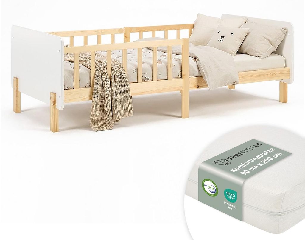 Cadre de lit 90x200 cm avec Matelas Lit enfant Blanc Lit en Image du produit 