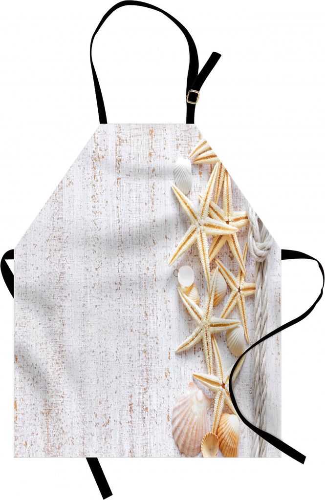 ABAKUHAUS Muscheln Kochschürze, Seashells und Starfish mit Marine fangen vertikalen Richtung-hölzernen Oberflächen-Ozean-Strand EIN, Schmutz und...