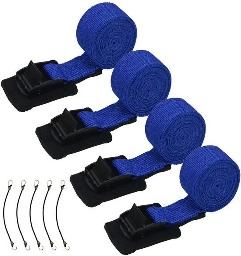 Lot de 5 sangles de fixation bleues 2.5m avec boucle de serrage 250kg