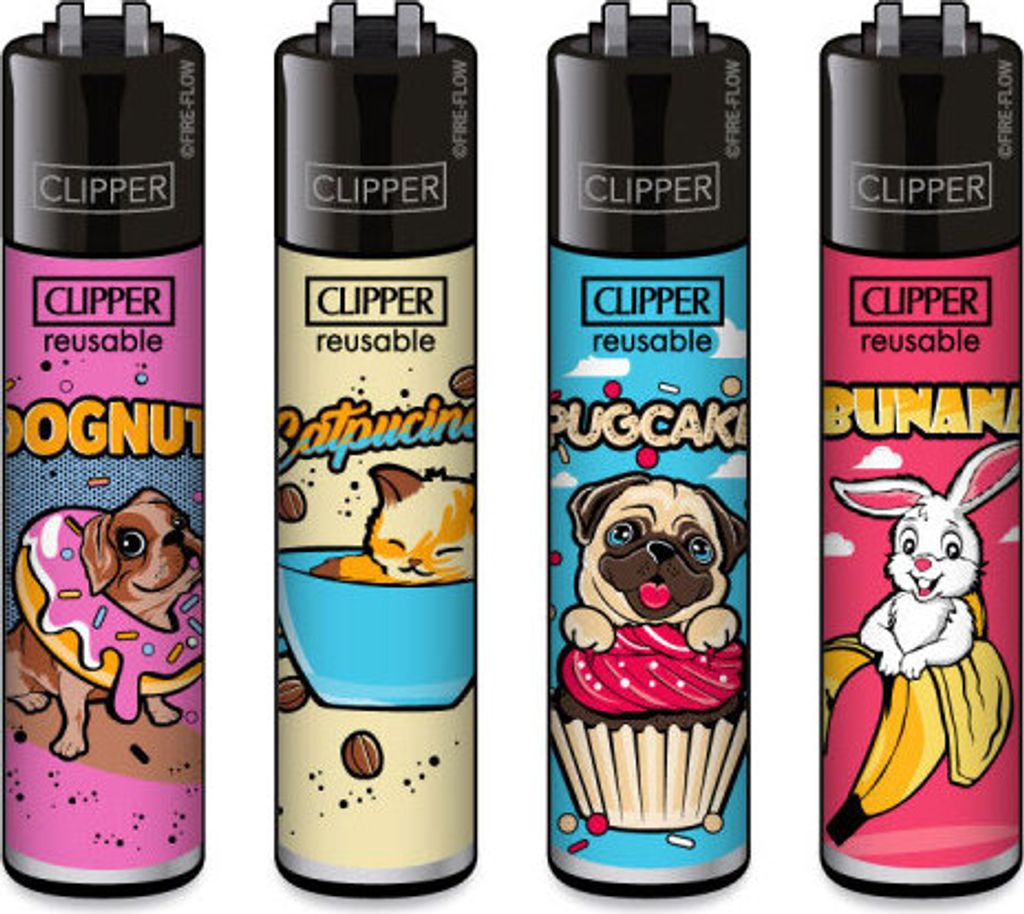 Clipper Reibradfeuerzeuge Foody Animals, 4 Stück