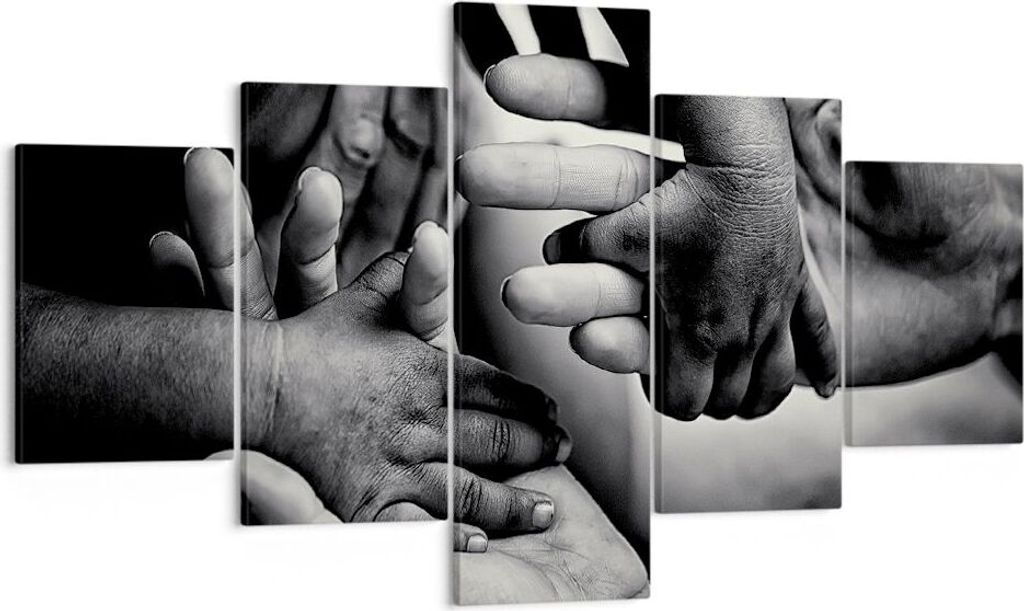 Bild auf Leinwand - Leinwandbild - 5 Teile - Hände Toleranz Gemeinschaft - 125x70cm - Wand Bild - Wanddeko - Wandbilder - Leinwanddruck - Bilder -...