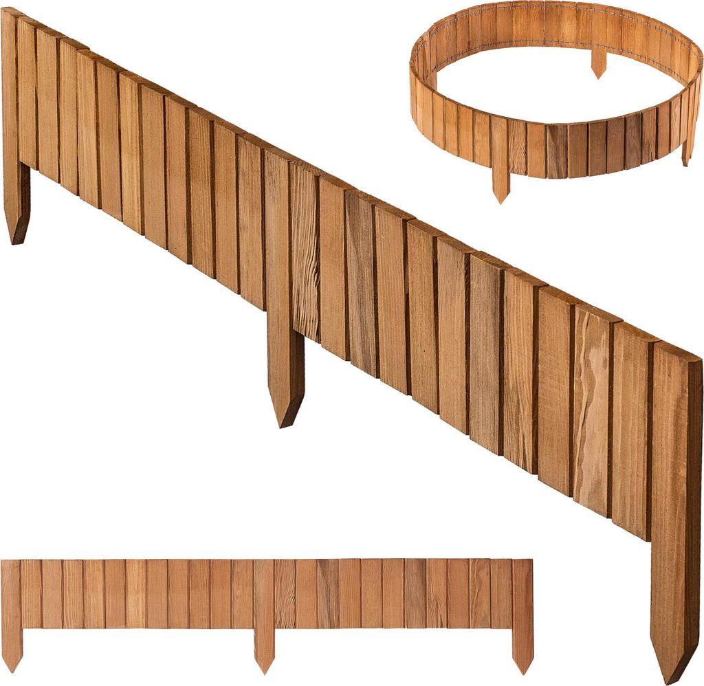 KADAX Rasenkante aus Holz, 116x15cm, Beeteinfassung, Beetumrandung, flexibler Holzzaun, Gartenzaun, Zaun für Garten, Beetbegrenzung (Hellbraun)