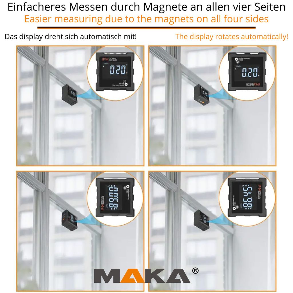 MAKA Digitaler Neigungsmesser - 0,1° Genauigkeit Mit Magneten & LCD Display