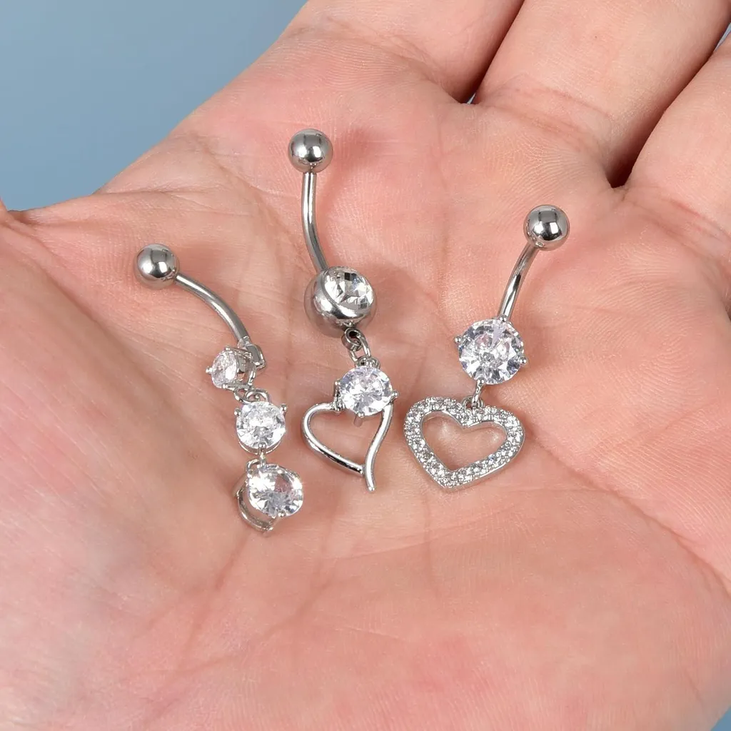 Piercing Nombril Cœur Suspendu en Zirconium de Qualité Supérieure 14G