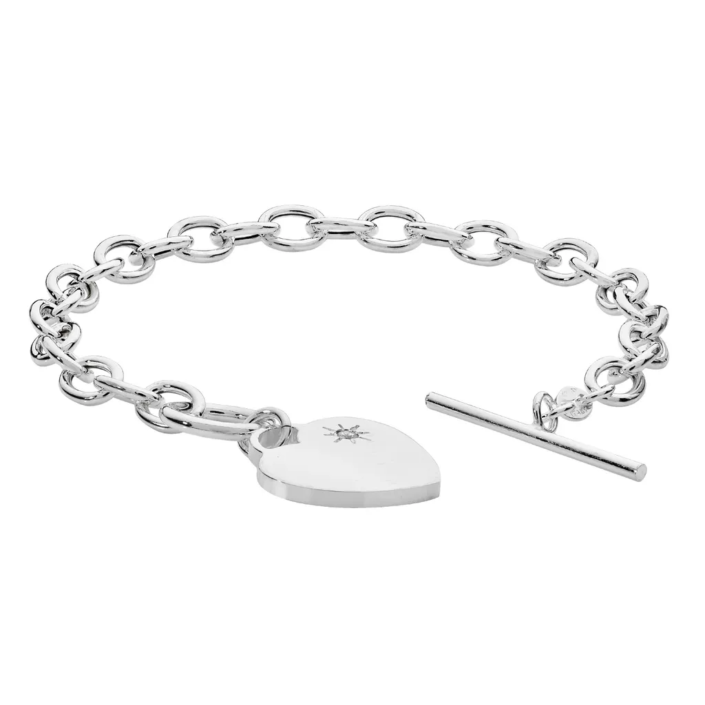 Bracelet de Luxe en Argent 925 avec Pendentif Cœur pour Femme 19cm