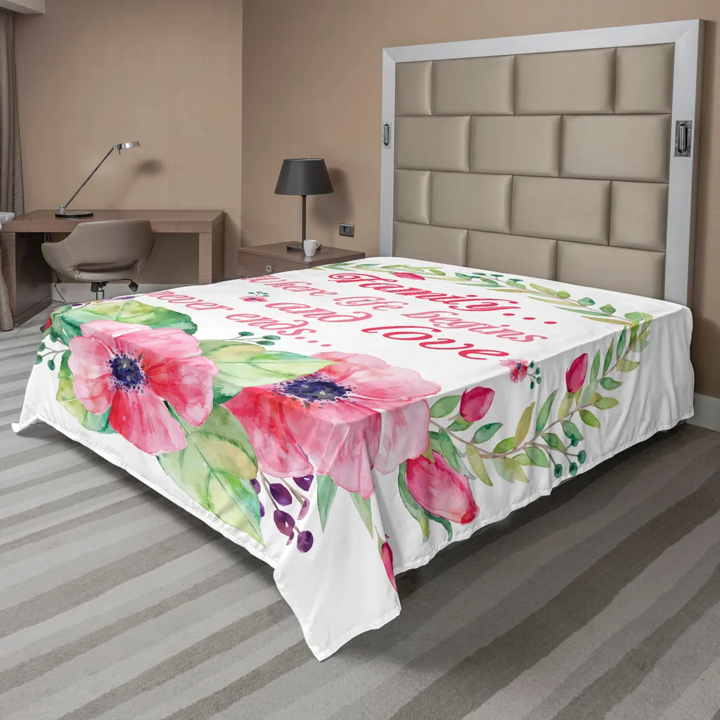 Drap de lit pour décoration de chambre romantique thème famille et fleurs