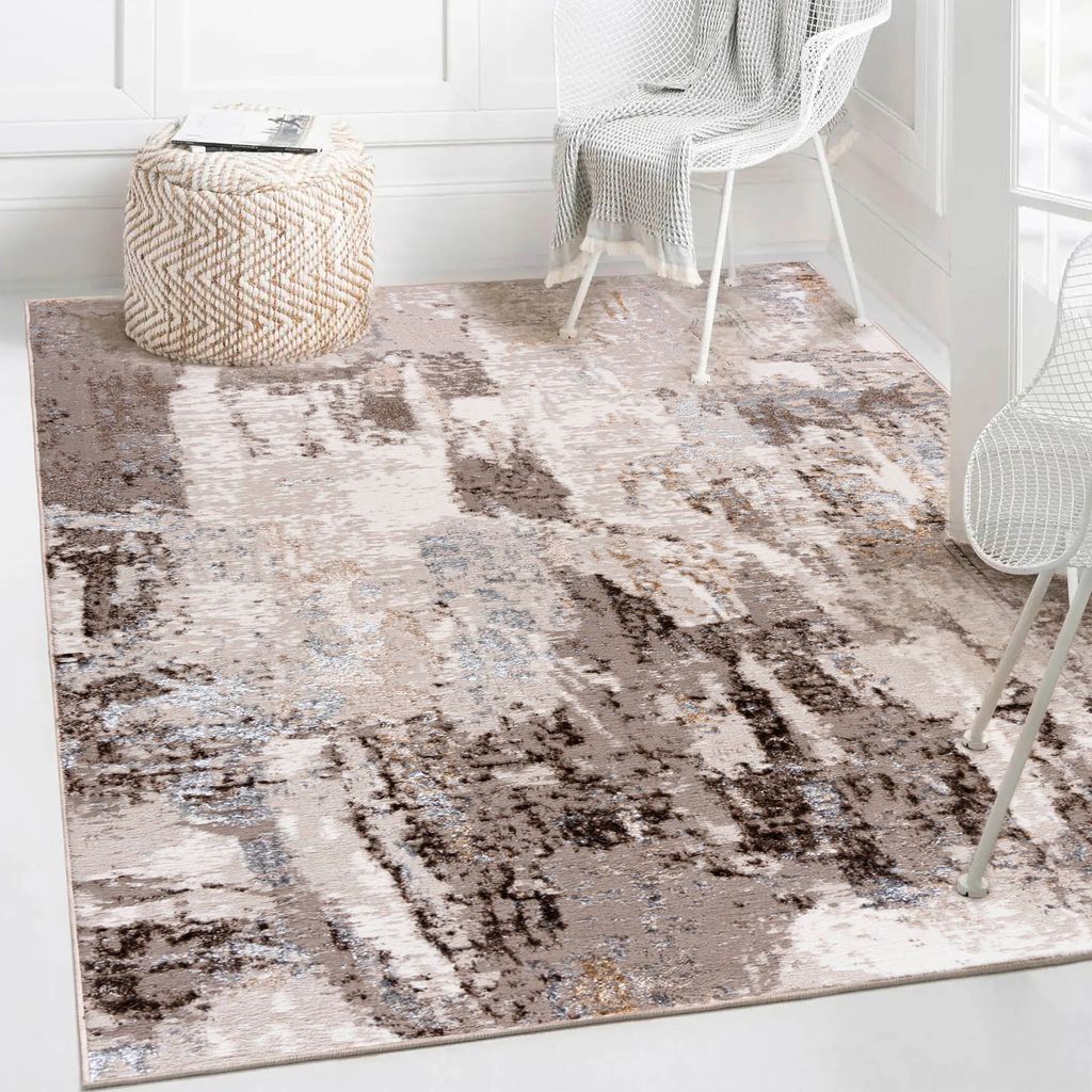 Kurzflor Teppich Mazovia - Abstrakt Beige, Braun Teppich für Wohnzimmer, Schlafzimmer für Allergiker geeignet - 180 x 250 cm