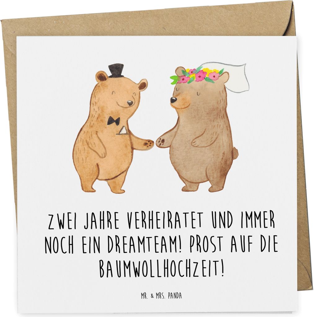 Mr. & Mrs. Panda Glückwunschkarte 2. Hochzeitstag Baumwollhochzeit - Weiß - Geschenk, Geschenke, Heiraten, Klappkarte, Grußkarte, faltkarte, Hei...