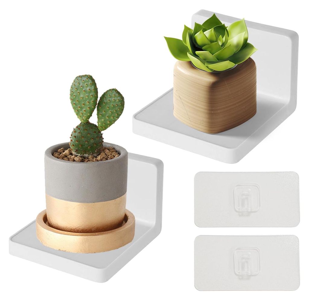 Bohrfreie Wandregale, 2 Stück, Mini-Kleberegale, 10,5 cm x 10 cm, für Wohnzimmer, Schlafzimmer, Büro, Badezimmer, weiß