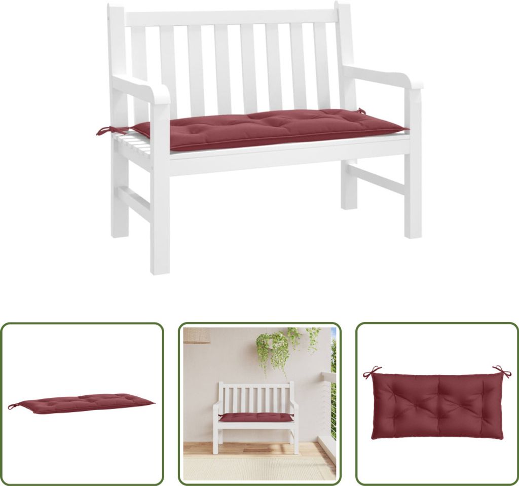 The Living Store Gartenbank-Auflage Melange Weinrot 100x50x7 cm Stoff