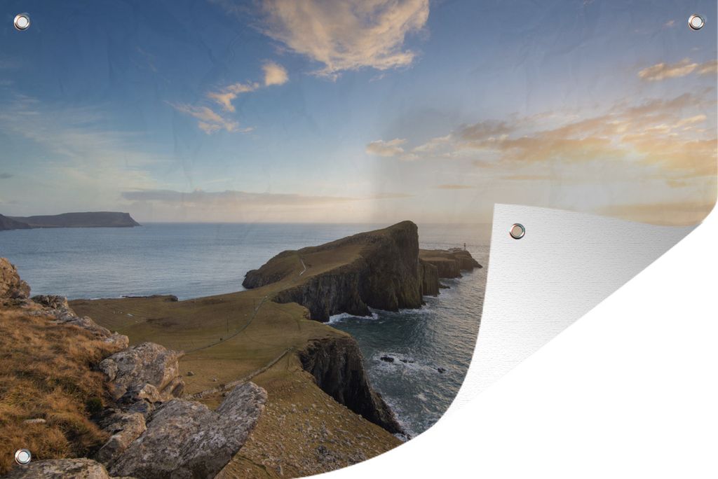 MuchoWow 120x80 cm Outdoor-Poster Gartendeko Sichtschutz Garten Poster für den Garten Felsen und Meer bei Sonnenuntergang auf der Isle of Skye i...