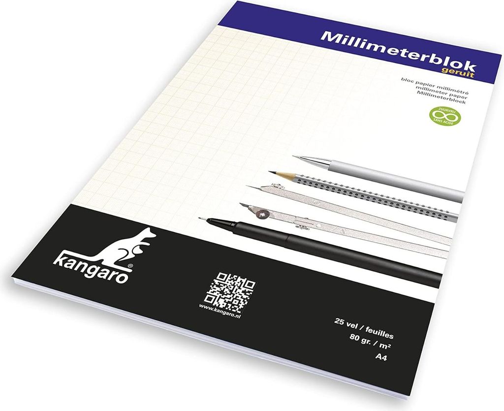 kangaro Millimeterpapier-Block DIN A4 80 g/qm 25 Blatt