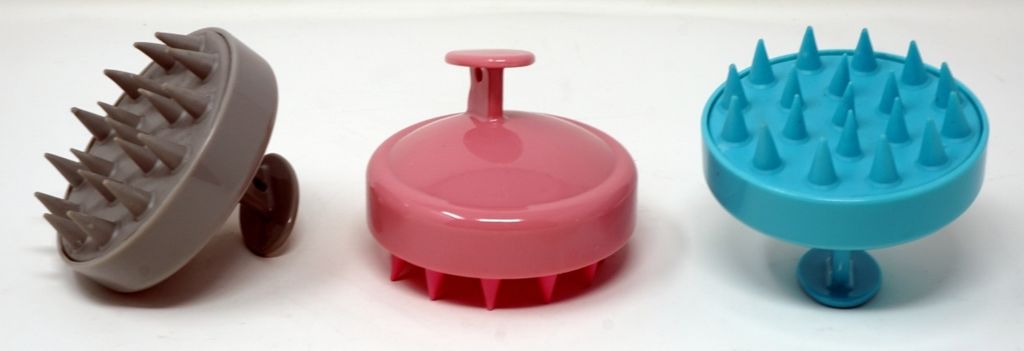 3 Kopfhaut Massagebürsten mit weichen Silikonborsten rund für Peeling und Kopfmassage