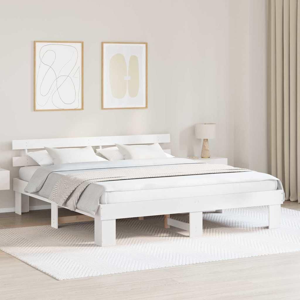 Maison Exclusive - Bettrahmen mit Kopfteil Weiß 200 x 200 cm Massives Kiefernholz