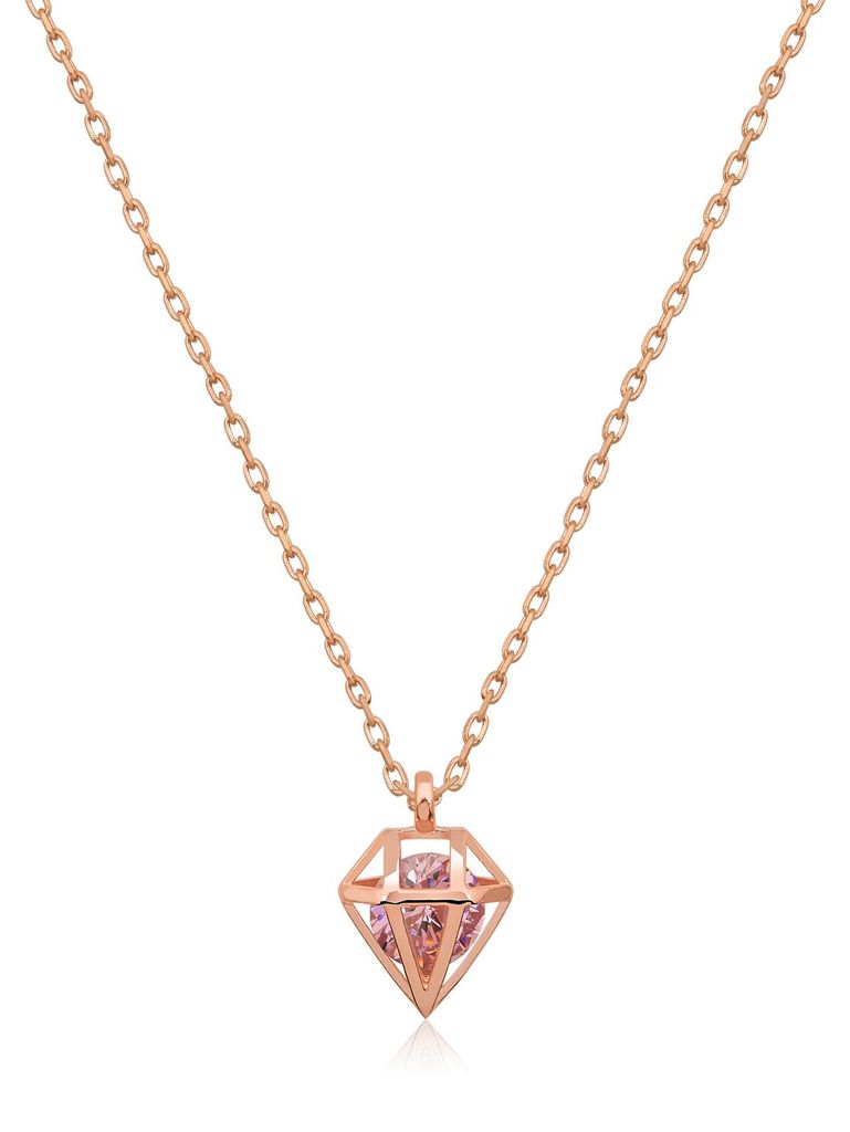 Diamant Form Kette Damen 925 Silber Roségold Rosa Zirkonia Anhänger
