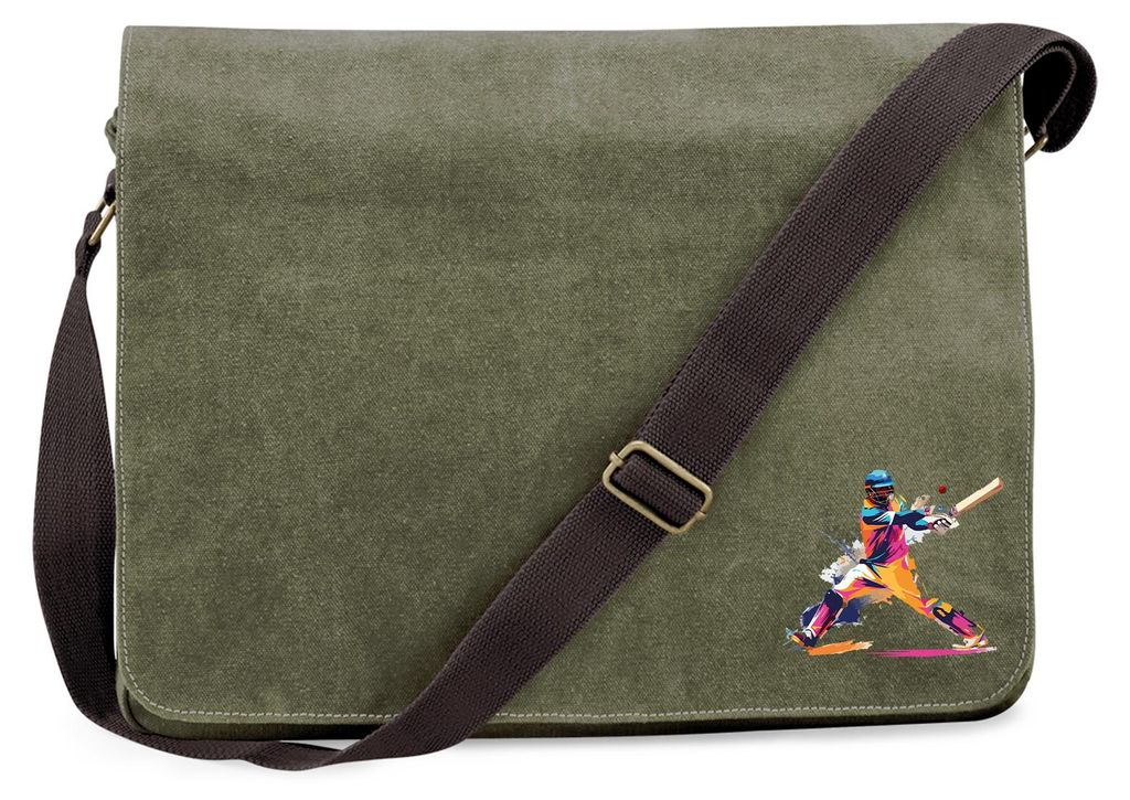 Huuraa Umhängetasche Baseball Spieler bunte Silhouette 14 Liter Military Green Canvas Laptoptasche Geschenkidee
