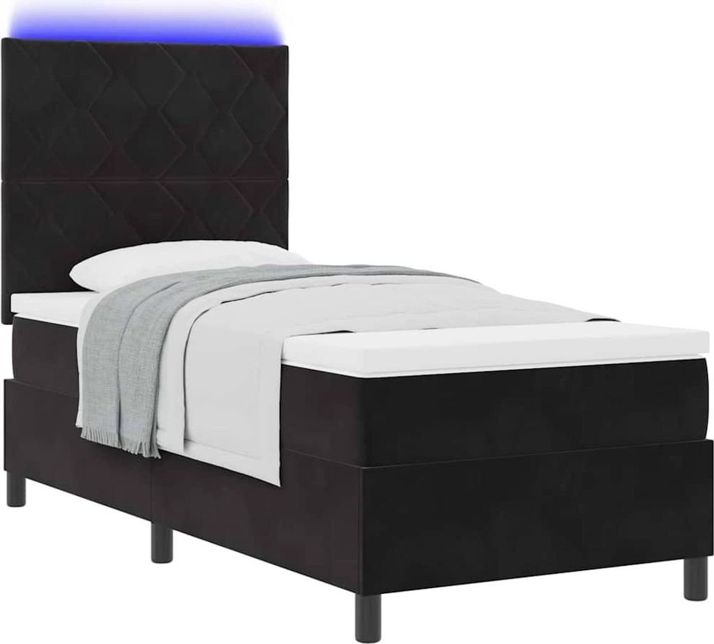 LED Boxspringbett mit Matratze Schwarz 100 x 200 cm Stoff