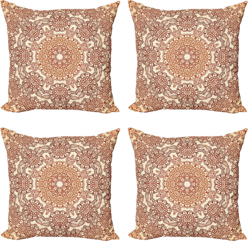 ABAKUHAUS Ethnisch Kissenbezug Set (4 Stück), Vintage Rund, Moderner Doppelseitiger Digitaldruck, 50 cm x 50 cm, Braun Hellbraun