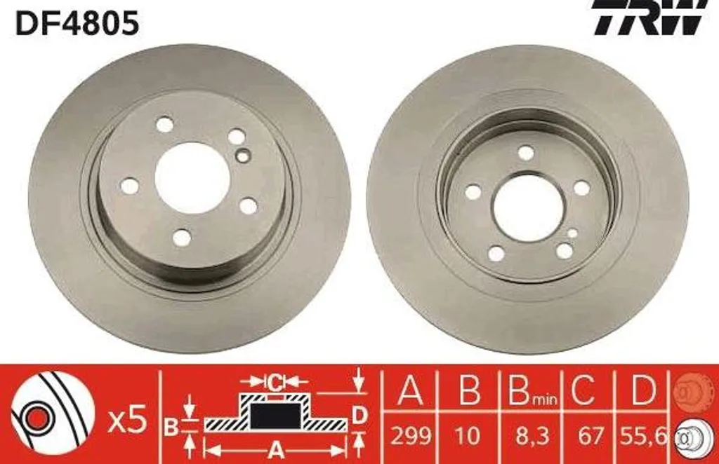 Éliminez les vibrations : Disque de frein TRW DF4805 Mercedes OE A2044230912