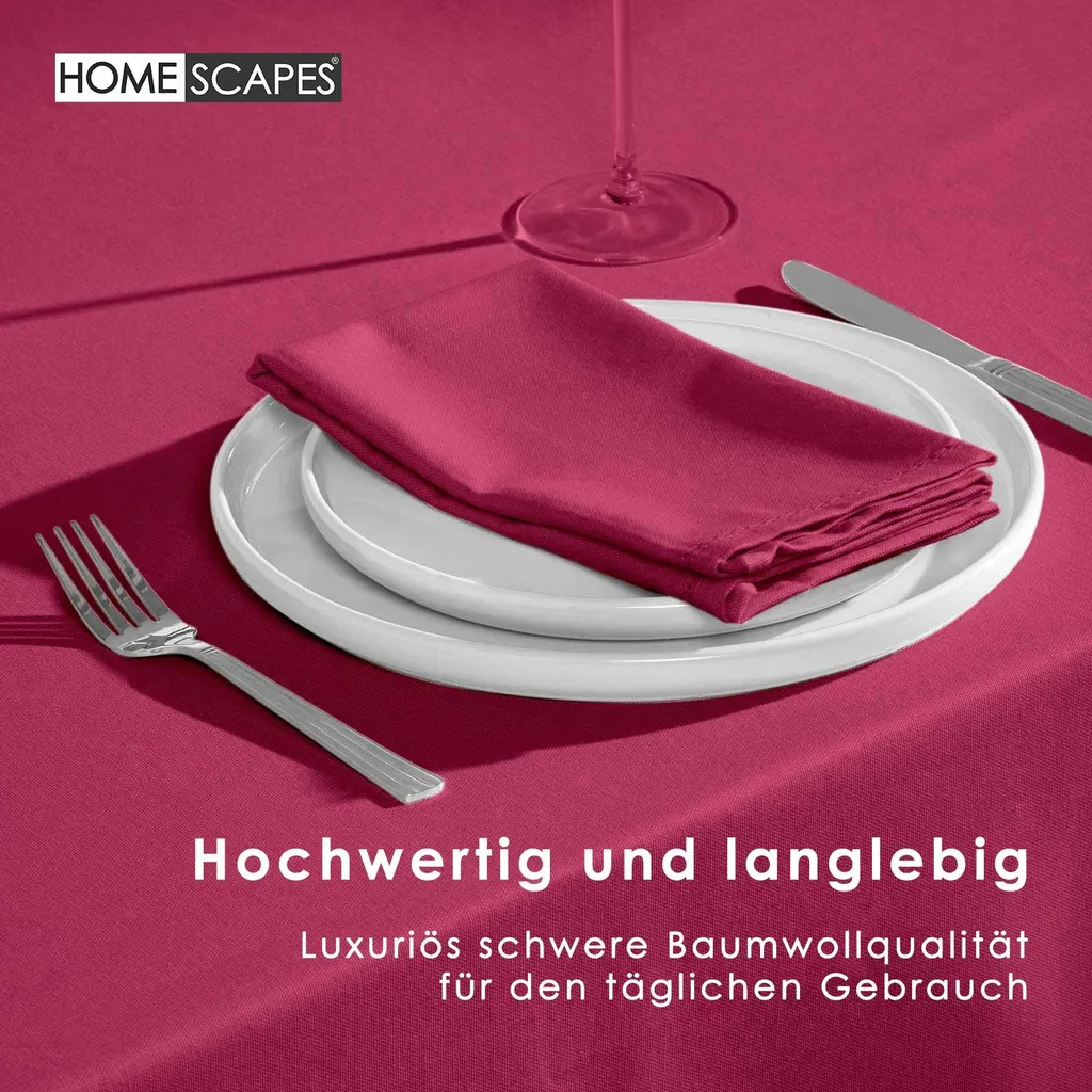 Tovaglia Cotone Homescapes Rosso Vino 137x228 - Ideale per Famiglia - 4