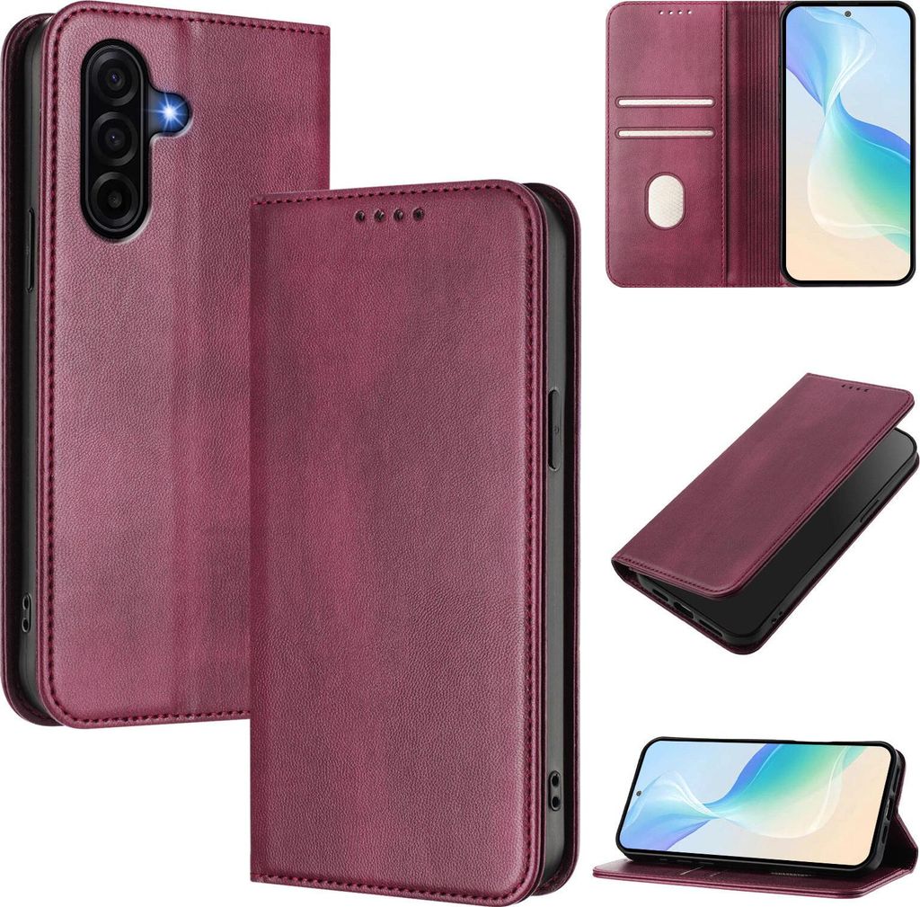 Handyhülle für Samsung Galaxy A57, Vintage Leder RFID Schutz Kartenfach Standfunktion Magnetische Klapphülle Rot