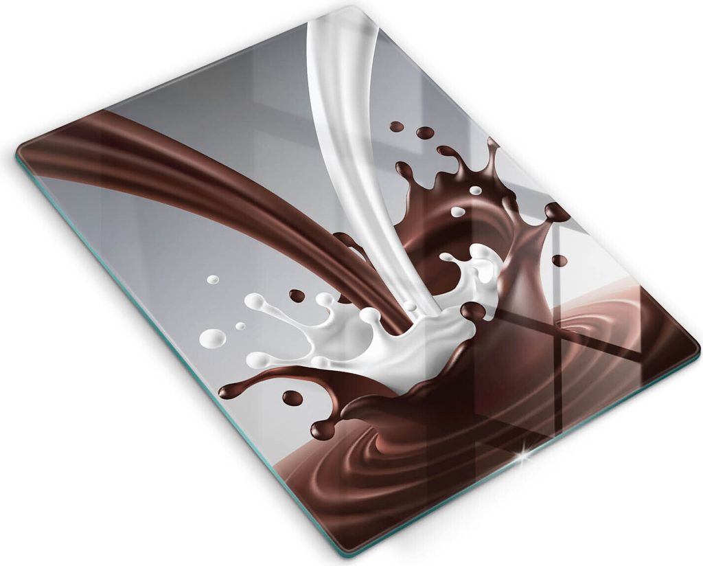 Glasschneideplatte - Herdabdeckplatte - 40x52 cm - Schneidebrett - Spritzschutz - Milch und Schokolade