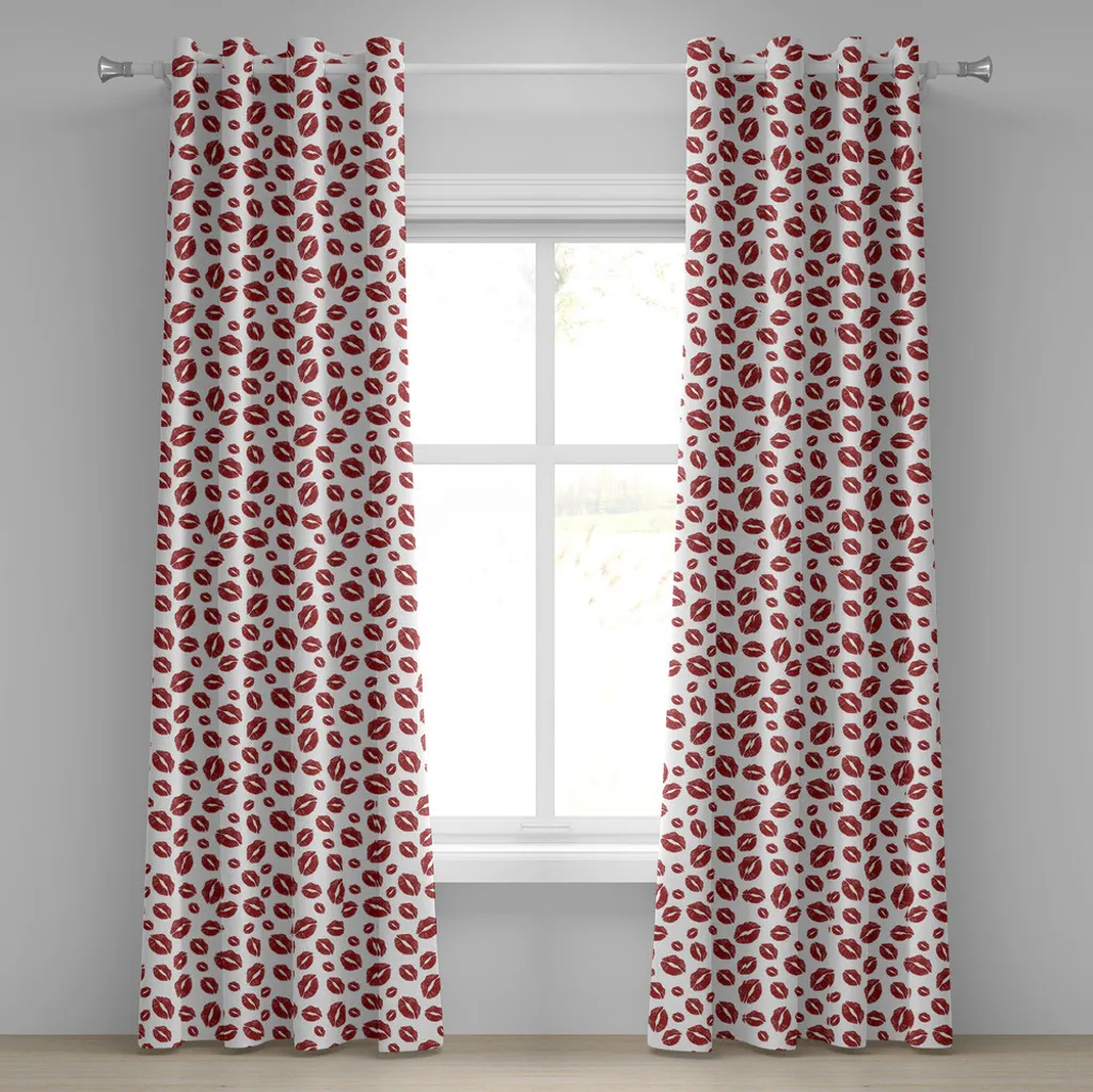Rideau décoratif Pop Art Urbain 280x245 cm en Tissu Rubis et Blanc