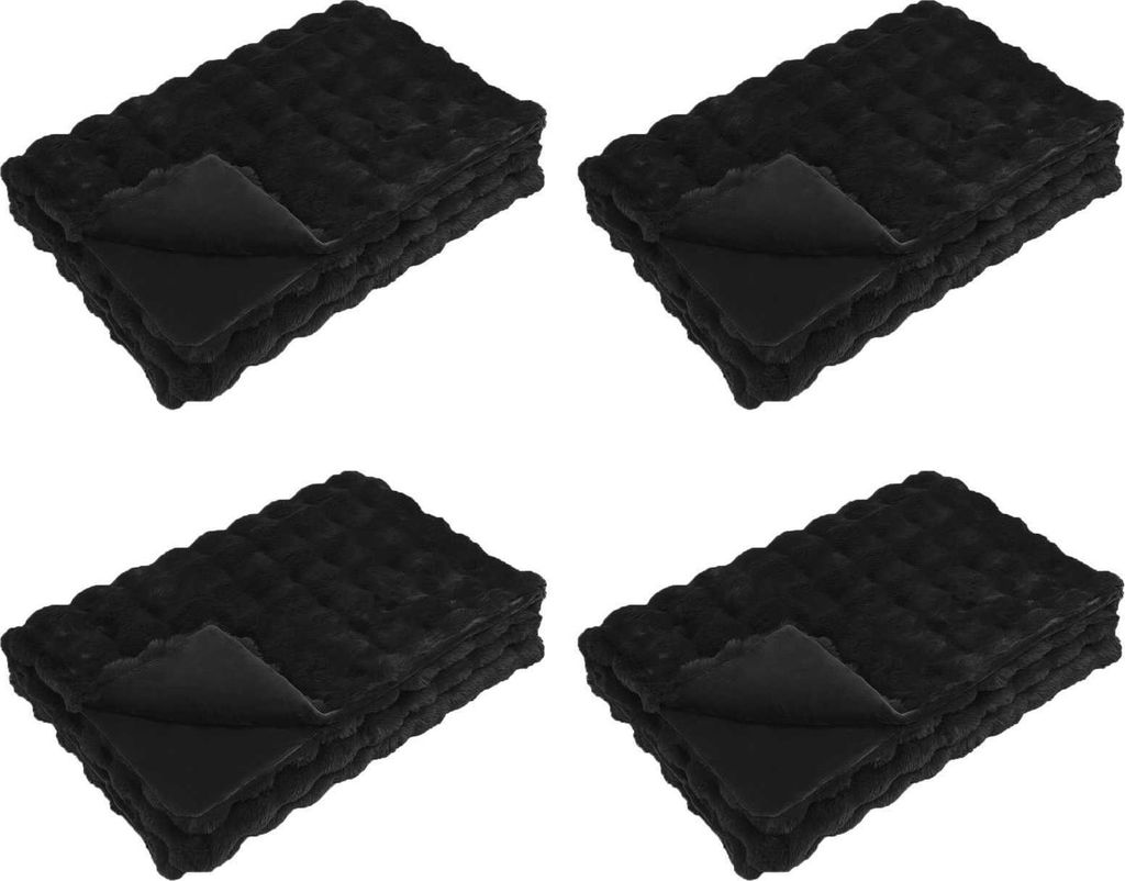 vidaXL Rutschfeste Decke aus Kunstkaninchenfell Olite 4 pcs Schwarz
