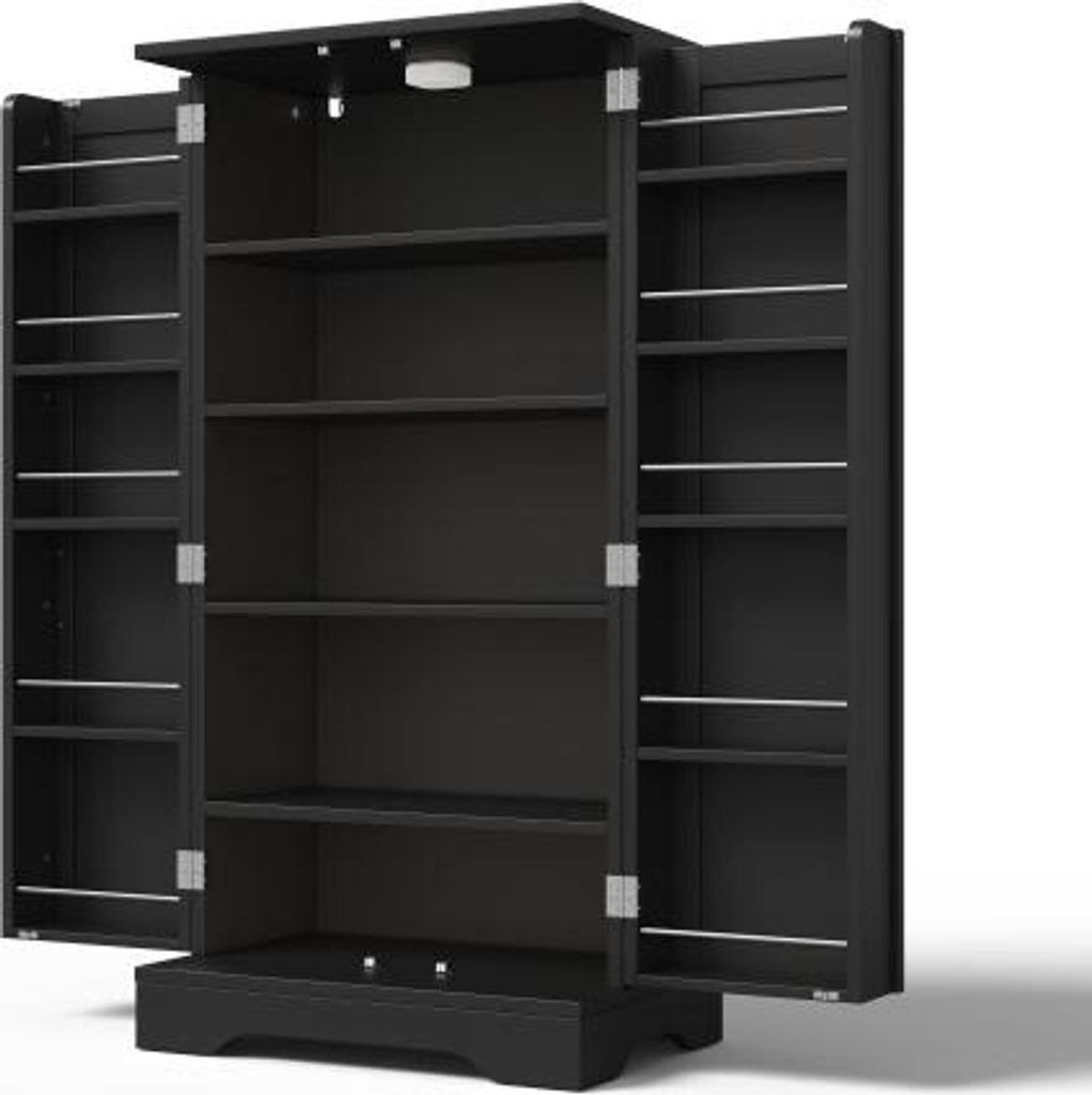 120x60x40cm Schwarz Kuechenschrank LED Sensorlicht Grosser 2 Tueriger Aufbewahrungsschrank Verstellbare Regalboeden Tuerablagen Kueche Esszimmer Wo...